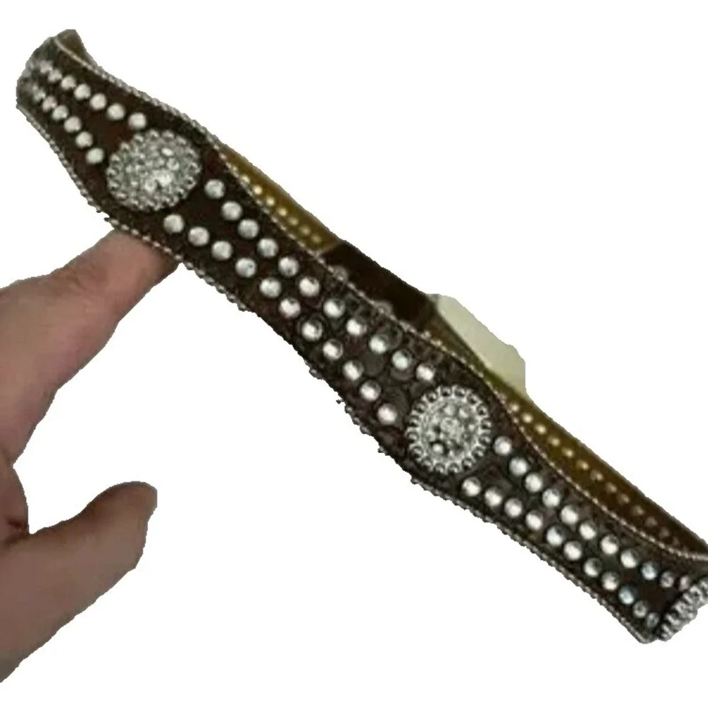 Vintage Nocona Brown Leather Belt 28 Conchos Rhinestones Studded Rockstar